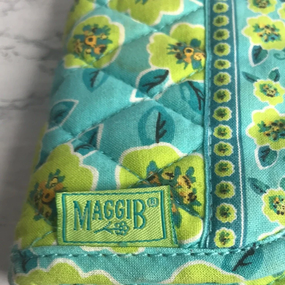 Maggie B Blue and Green Quilted Floral Clutch Wallet